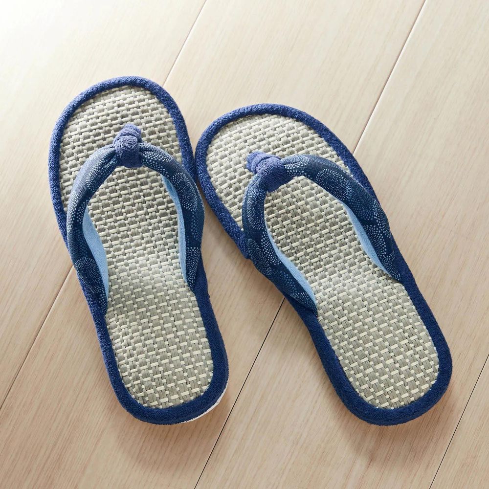 日本千趣會 - 和風圖騰藍染夾腳室內拖鞋-藍