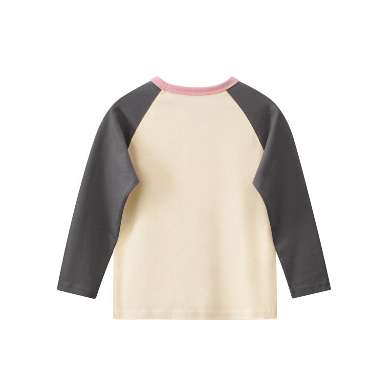 純棉圓領薄長袖上衣-笑臉太陽花-深灰+杏