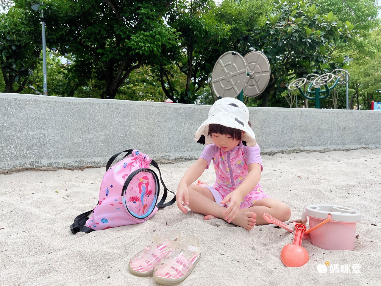 圓領五分袖連身泳裝-小天使-紫色