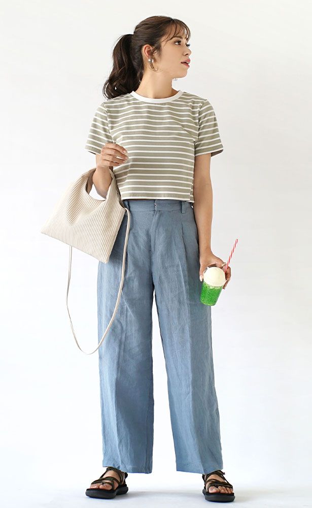 日本 zootie - 棉質舒適顯瘦短版上衣-橫條紋-藍x白