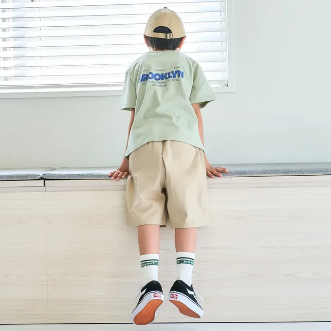 日本 petit main - 100%棉 清新印花短袖上衣-向日葵-鮭魚粉