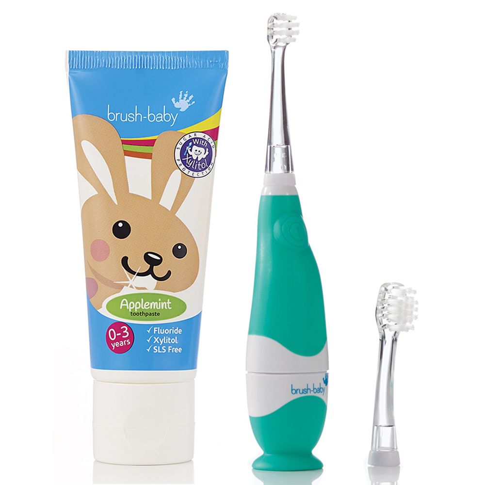 英國 brush-baby - 嬰幼兒聲波電動牙刷+貝寶兔木糖醇牙膏(50ml)(0-18M)-含氟量 1000ppm