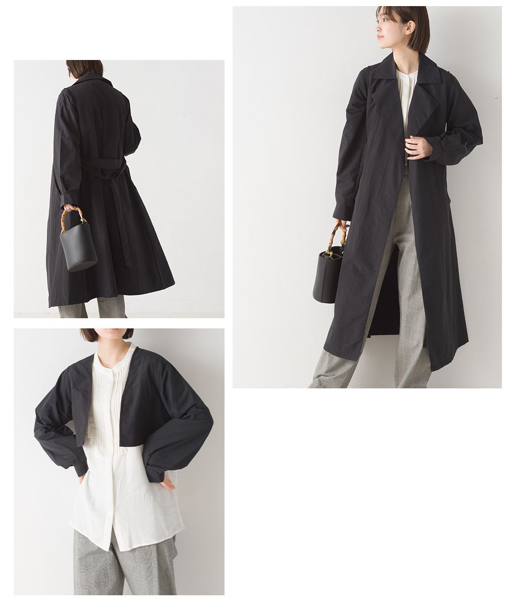 日本 OMNES - 3WAY多層式穿搭長版風衣外套-淺灰棕