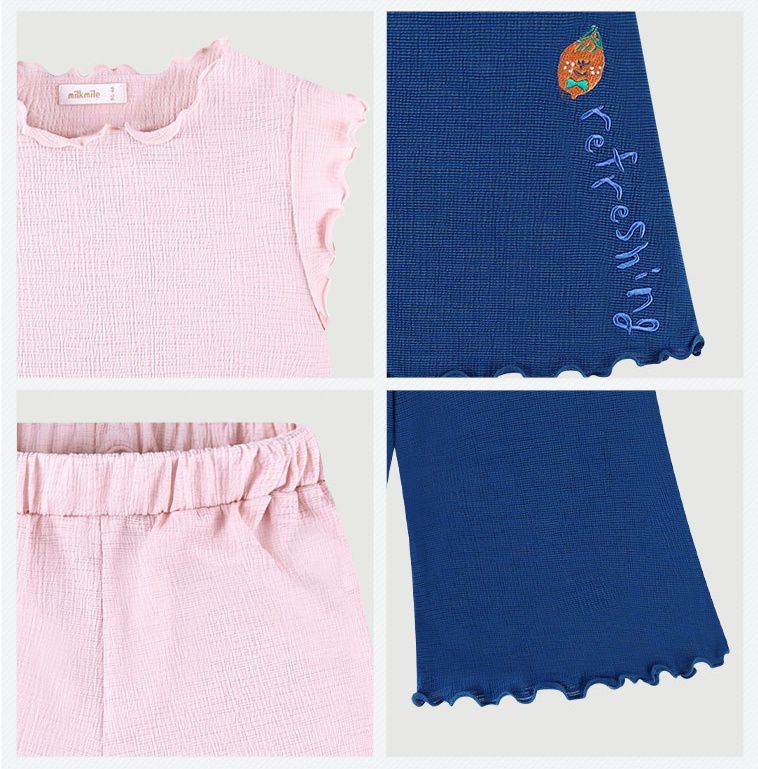 韓國 milk mile - 卷卷邊皺褶感寬褲套裝-藍