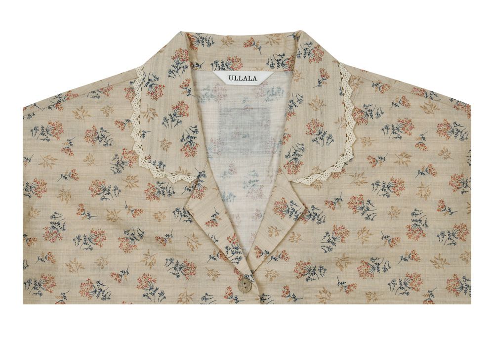 韓國 ULLALA - 圓點碎花長袖睡衣-(兩件式)-杏 (FREE)