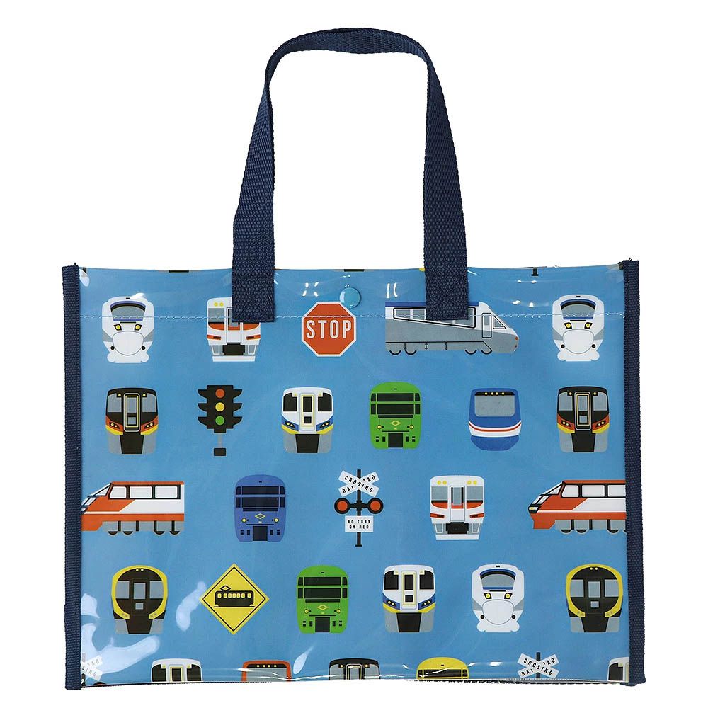 防水PVC手提袋/游泳包-滿版電車-藍色 (25x34cm)