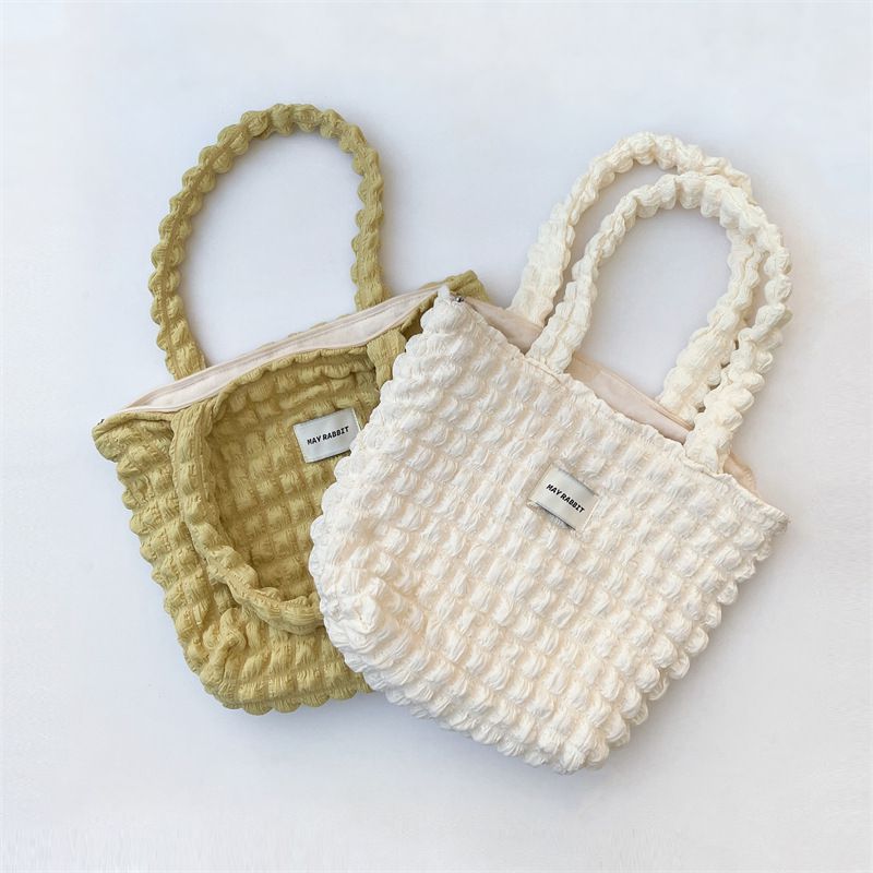 加厚奶油泡泡雲朵手提包/肩背包-米杏色 ((32+24)x40x14cm)