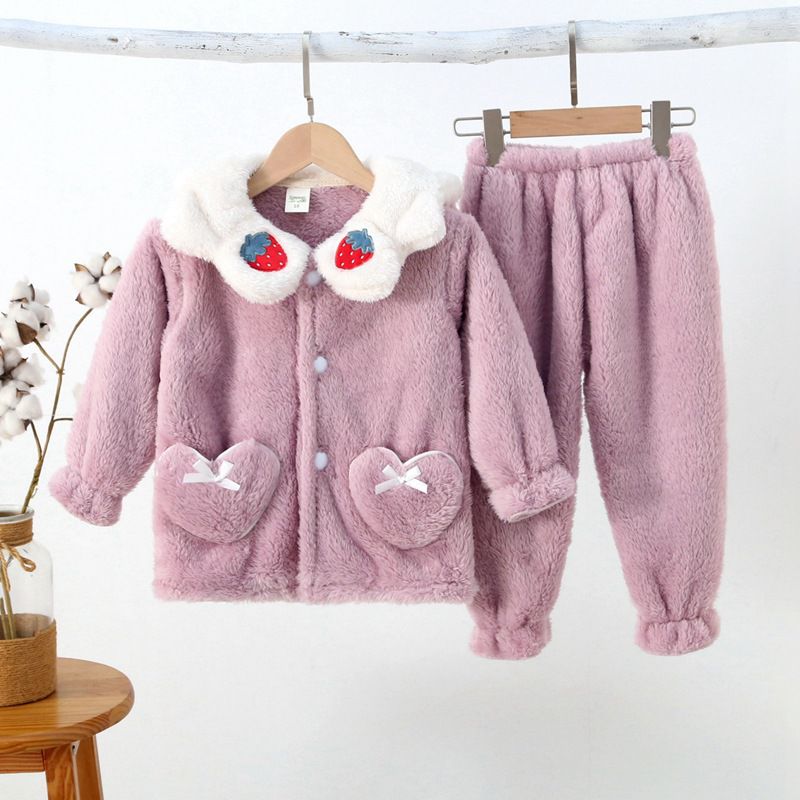 法蘭絨兒童長袖睡衣-皇冠企鵝-灰藍色