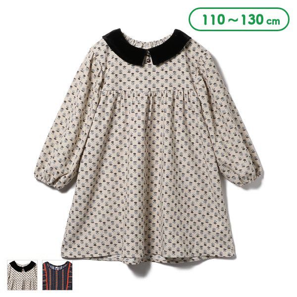 日本西松屋 - 文藝少女歐風長袖洋裝-小碎花-米杏