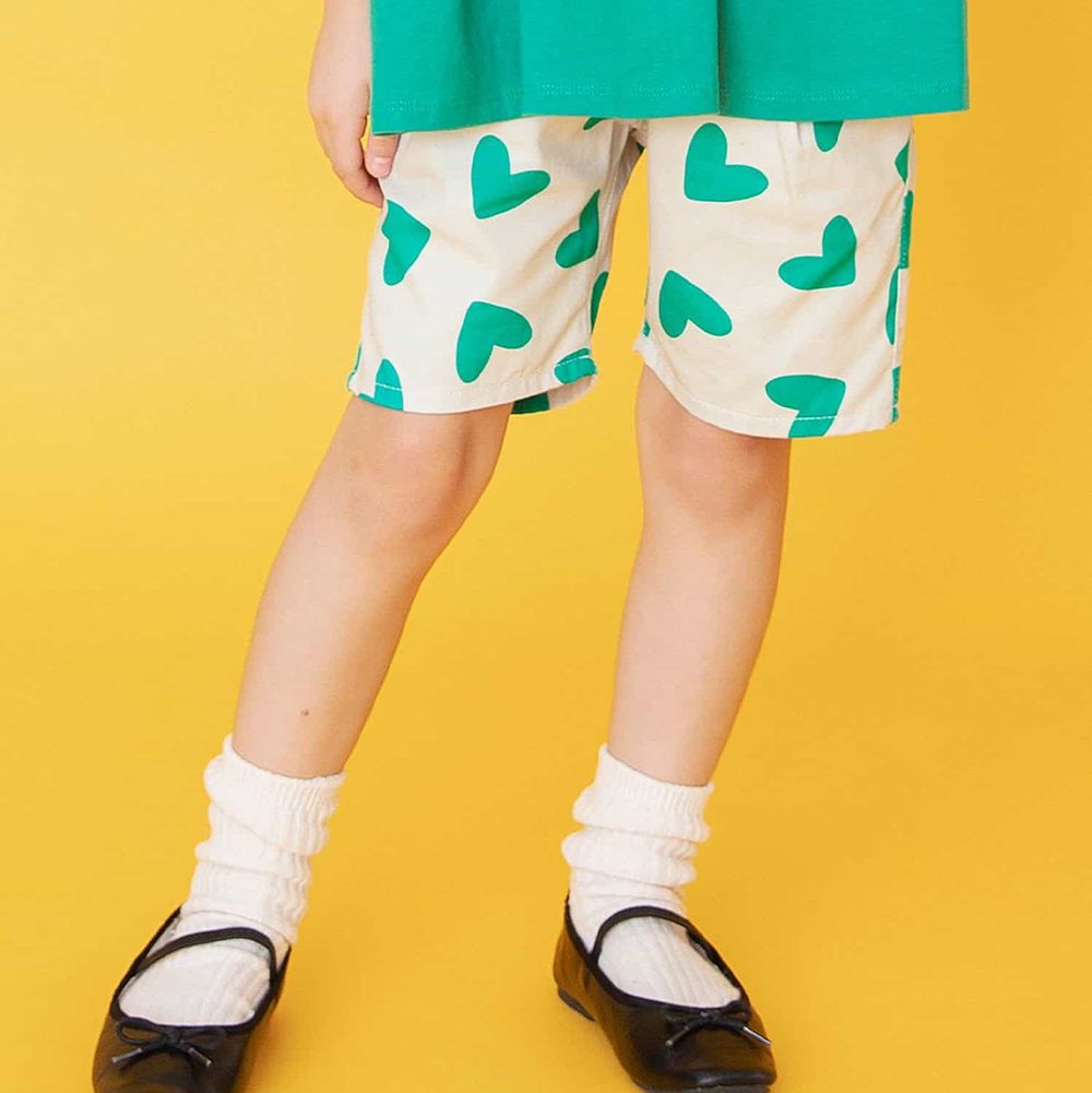 經典必收印花廚師短褲-愛心-綠x白