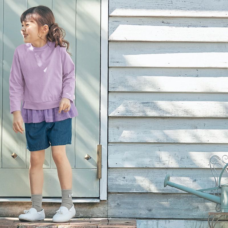 日本千趣會 - GITA 側邊蝴蝶結下擺薄紗長袖上衣-薰衣草紫