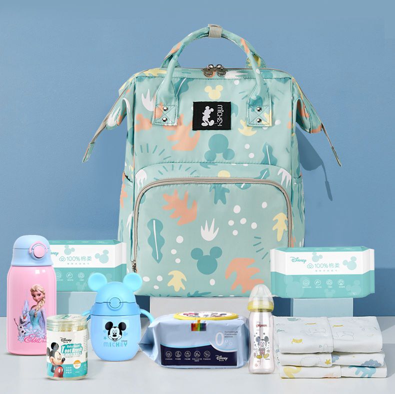 卡通人物防水後背包/媽媽包-米奇小logo-淺綠色 (40x22x18cm)