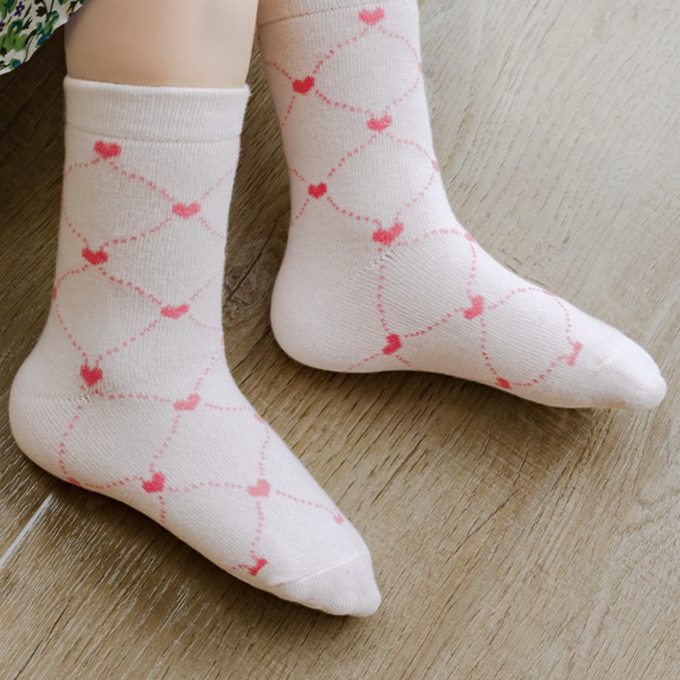 love, charlotte - 粉紅小愛心中筒棉襪-5 雙一組