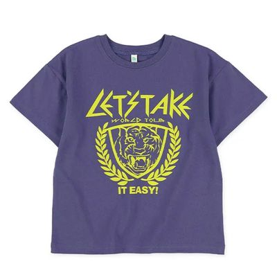 日本西松屋 - 超帥動物印花短袖上衣-老虎logo-紫