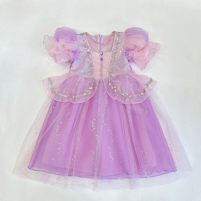 韓版精緻淺粉紫蓬裙洋裝配蝴蝶結頭紗髮夾-萬聖節造型服