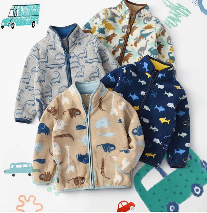 Fleece搖粒絨兒童外套-灰底恐龍世界