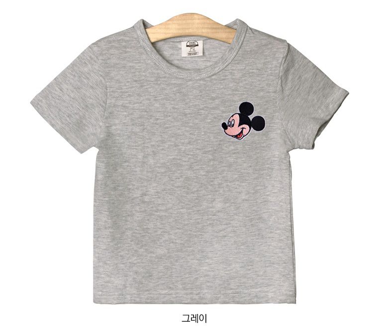 (韓製)正版迪士尼 - 刺繡徽章純棉T-米奇(深藍)