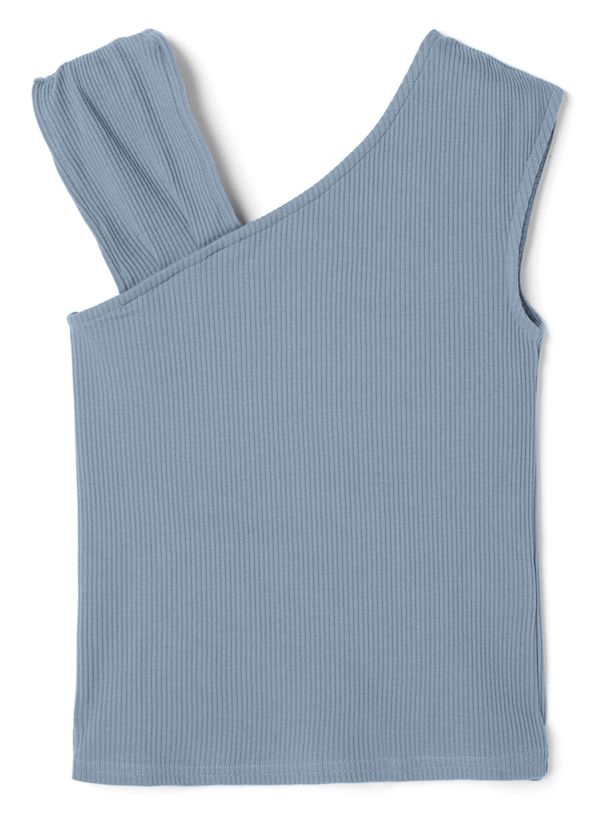 日本 GRL - 不對稱羅紋彈性無袖上衣-水藍