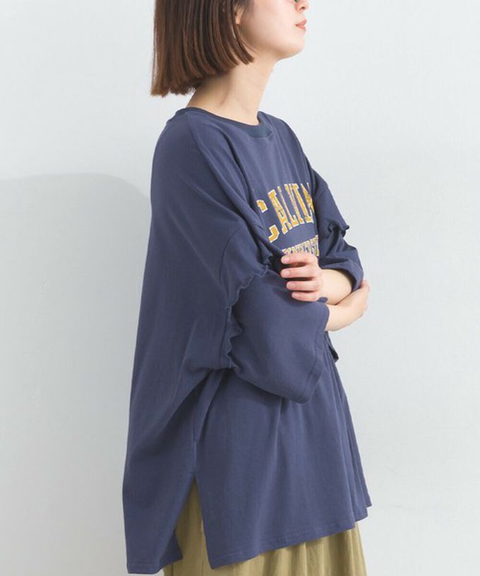 日本 Lupilien - 接觸冷感 學院風印花荷葉寬袖上衣-橘