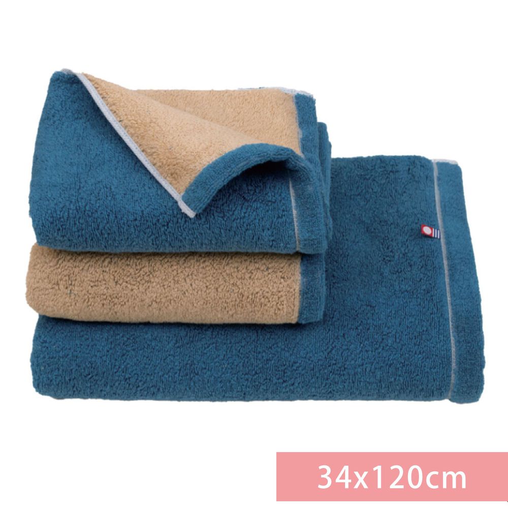 日本代購 - 日本製今治純棉半浴巾-雙面撞色-深藍杏 (34x120cm)