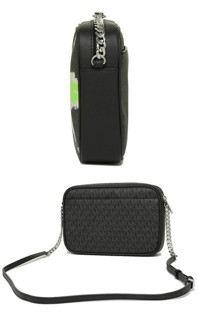 MICHAEL KORS - 塗鴉印花鍊條斜背包-黑灰綠米字