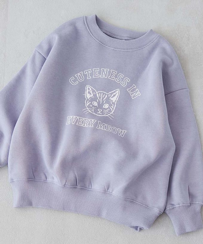 日本 devirock - 裏起毛動物印花大學T-狐狸-紫羅蘭