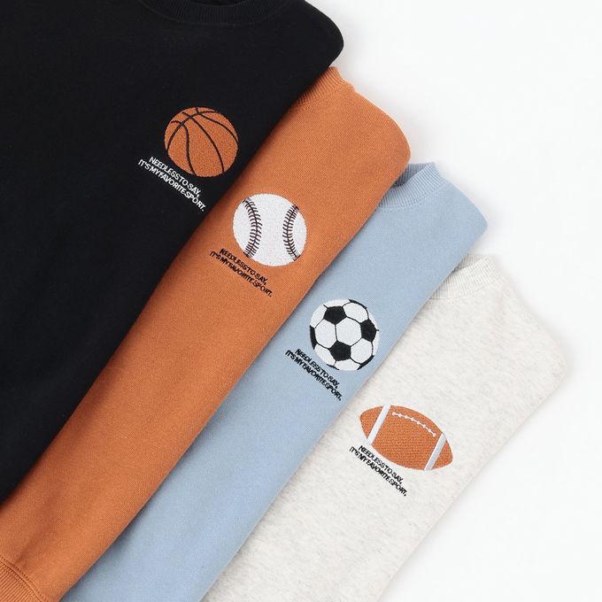 日本 b-ROOM - 100%棉 運動風印花縮口大學長袖上衣-橄欖球-燕麥