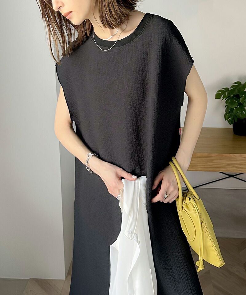 日本 Classical Elf - 極簡圓領修身無袖洋裝-黑
