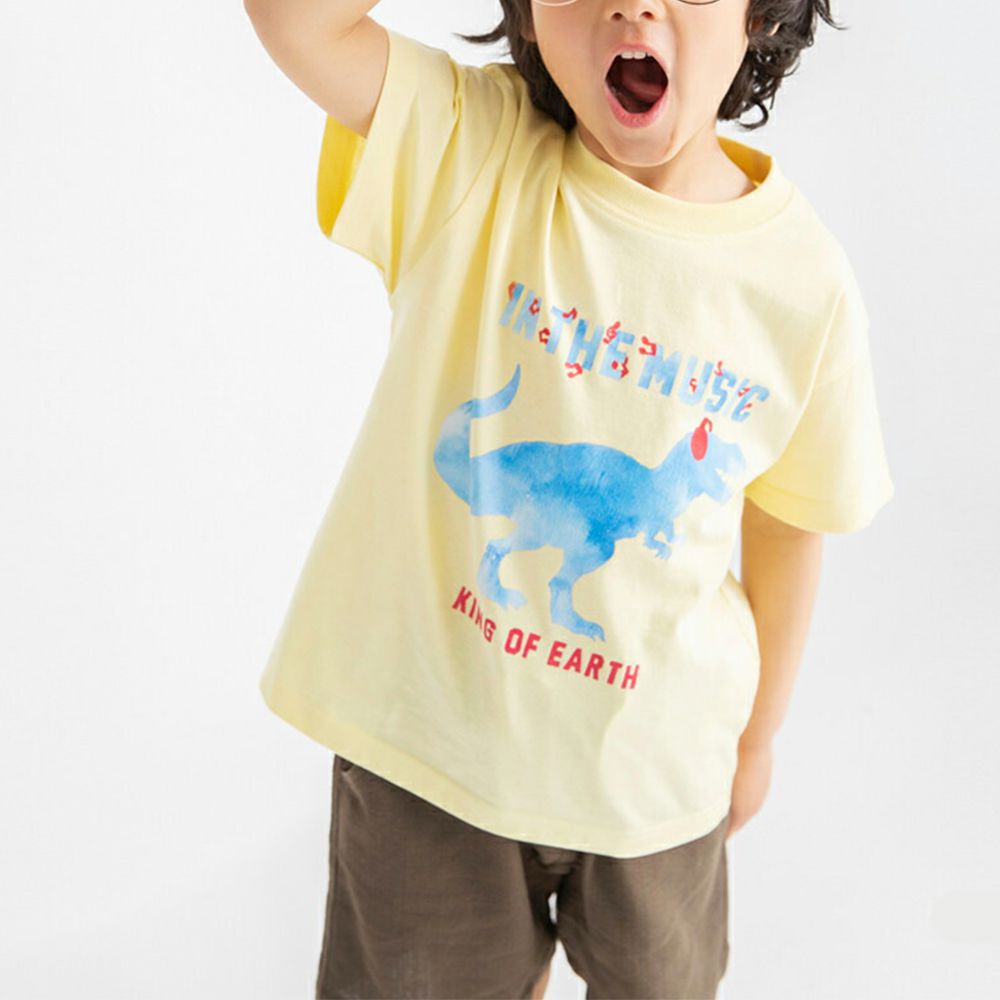 舒適棉印花短袖上衣-暈染暴龍-奶油黃