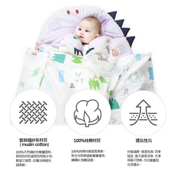 韓國Daby - 小怪獸純棉紗布包巾-酷貓