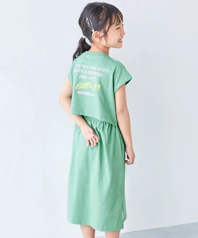 日本 devirock - 背後開口美式印花短袖洋裝-黑