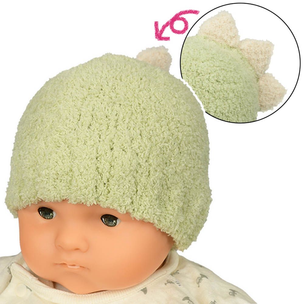 針織帽-毛茸茸恐龍-綠色