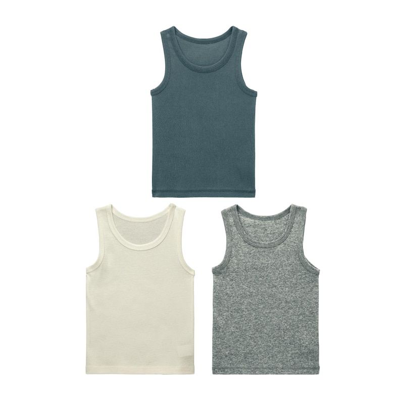 日本千趣會 - GITA 純棉柔軟背心/內衣三件組-煙燻藍