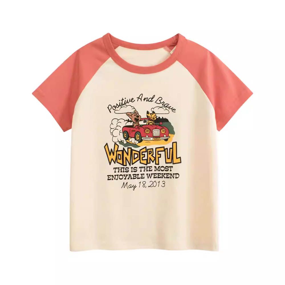 純棉短袖上衣-快樂出遊-米杏/橘