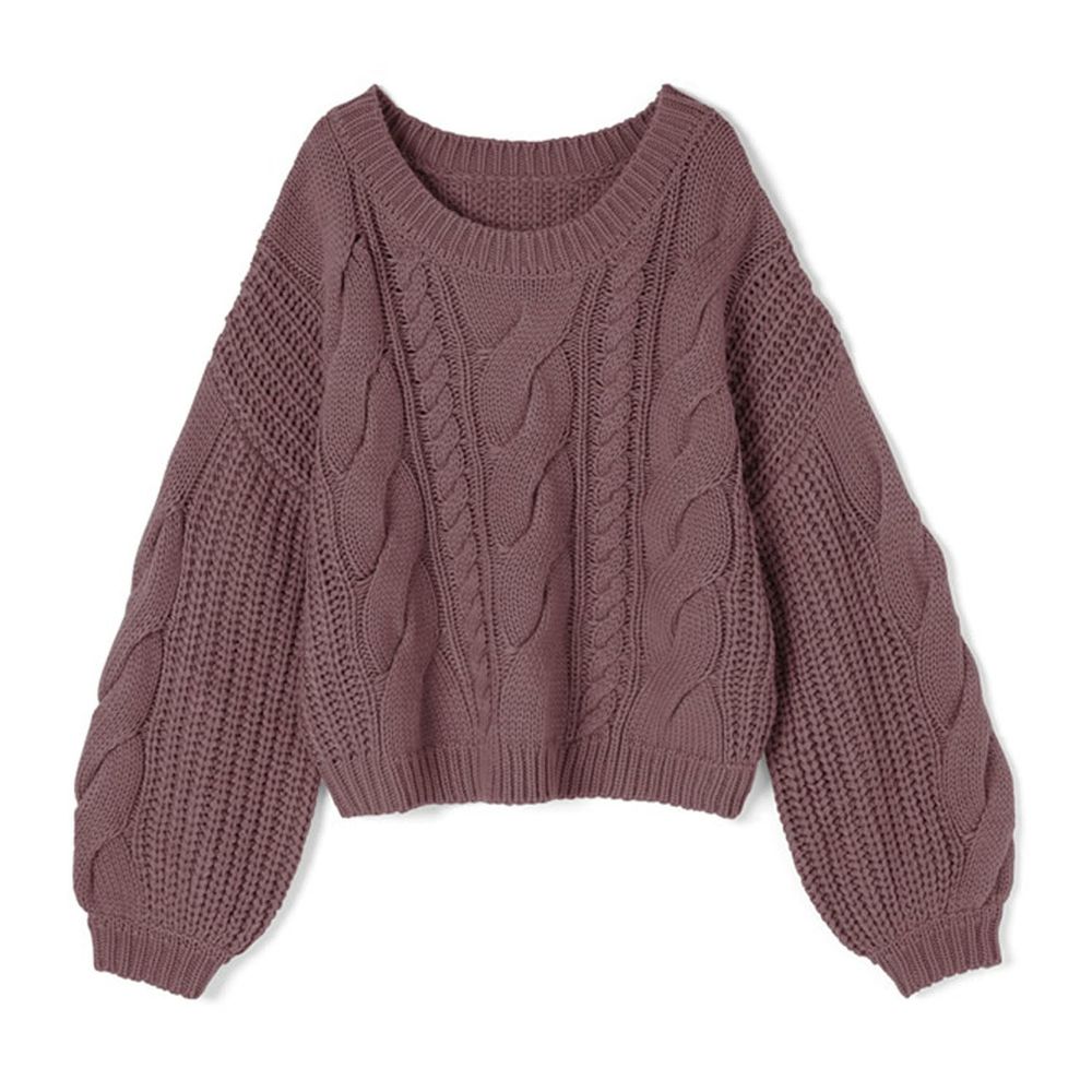 日本 GRL - 不規則編織紋圓領針織毛衣-摩卡