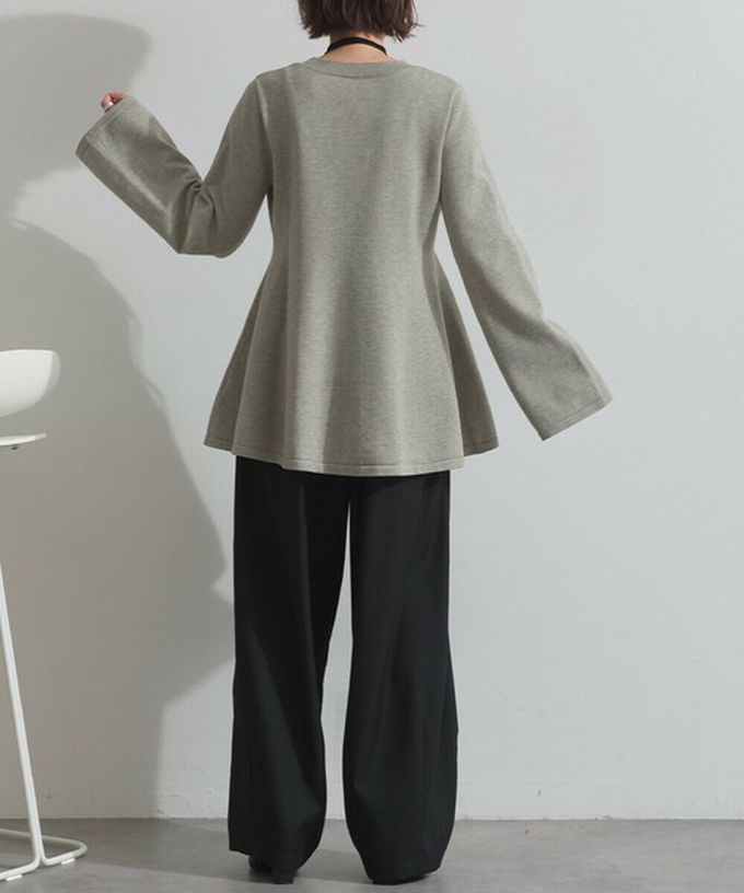 日本 ELENCARE DUE - 成熟傘擺腰線針織長袖上衣-黑