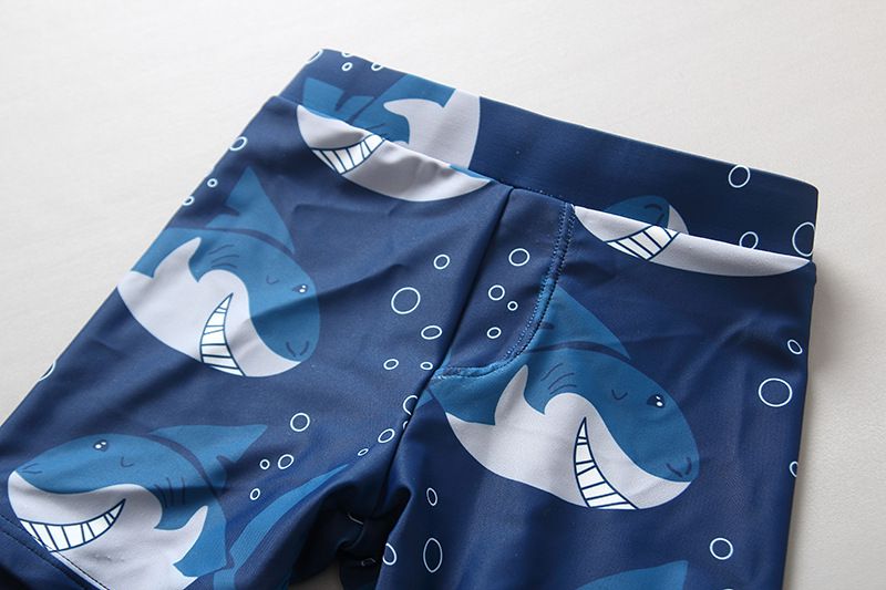 男寶長袖泳裝套裝(附帽子)-壞壞鯊魚-深藍+白