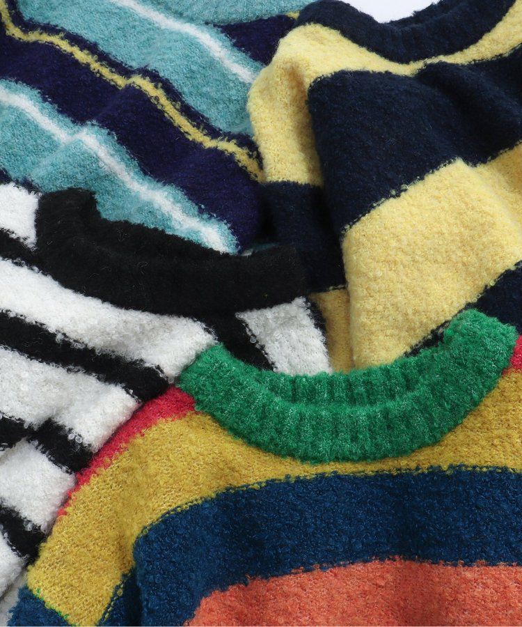 日本 BREEZE - 羊毛混紡明亮針織毛衣-彩虹條紋