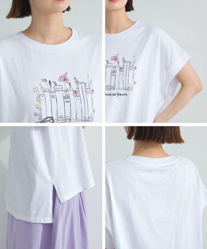 日本 Lupilien - 純棉知性印花法式袖T恤-灰棕