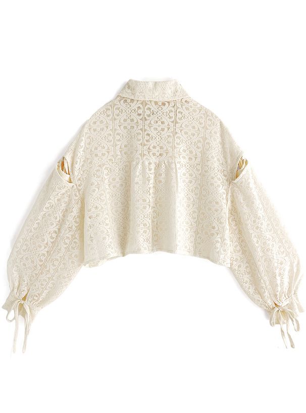 日本 GRL - 幾何雕花短版長袖襯衫-米杏 (F)