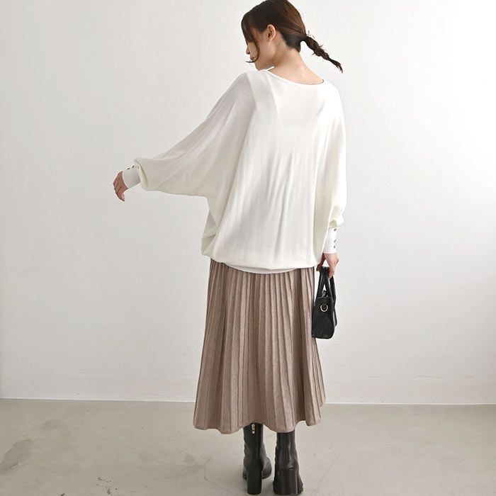 日本 ihuu - 袖釦寬鬆大圓領舒適針織上衣-灰藍