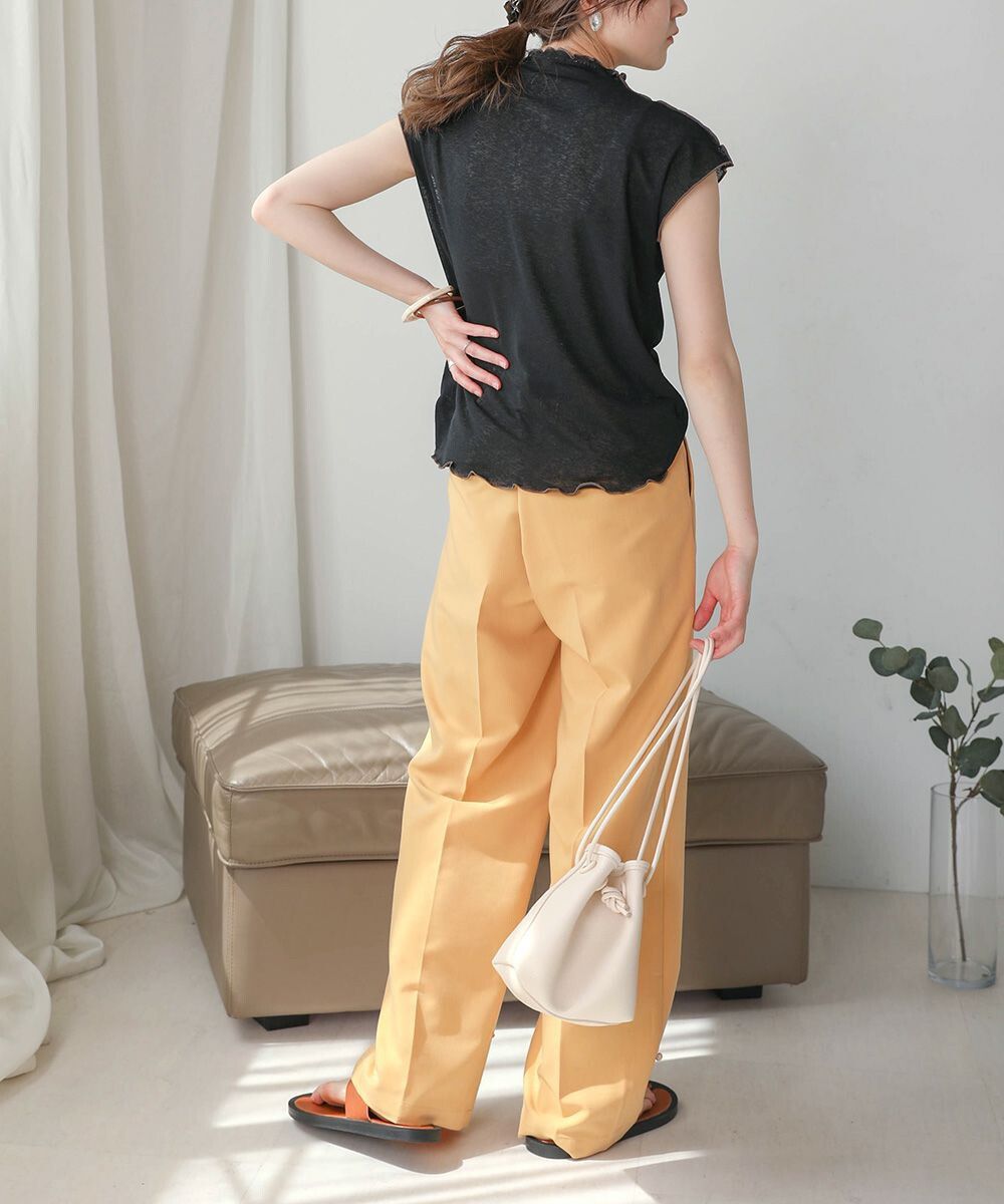 日本 Bab - 雲朵捲捲邊法式袖上衣-氣質杏