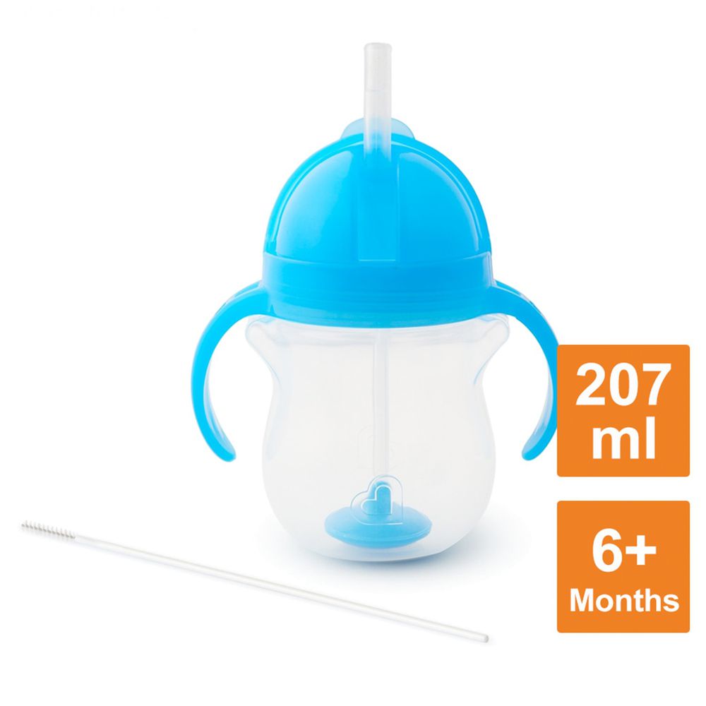 美國 munchkin - 貼心鎖滑蓋防漏杯(360度吸管)207ml-藍 (6M+)