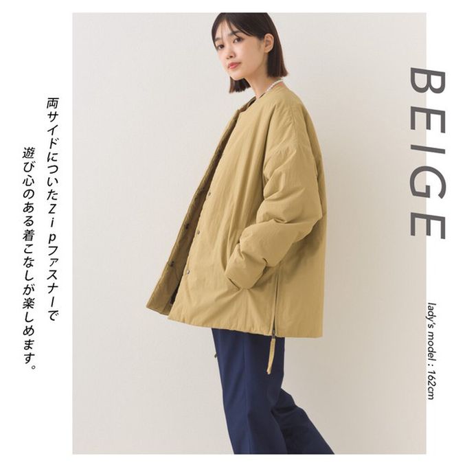 日本 OMNES - 側拉鍊造型科技羽絨無領保暖外套-軍綠