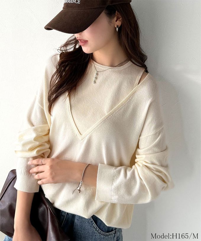 日本 Classical Elf - 假二件疊穿時尚露肩長袖上衣-黑白條紋