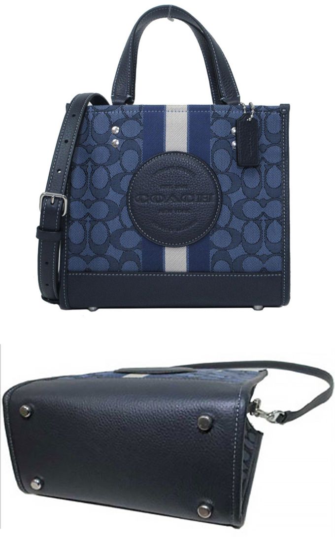 COACH - 緹花拼接皮革托特包 (深藍色)