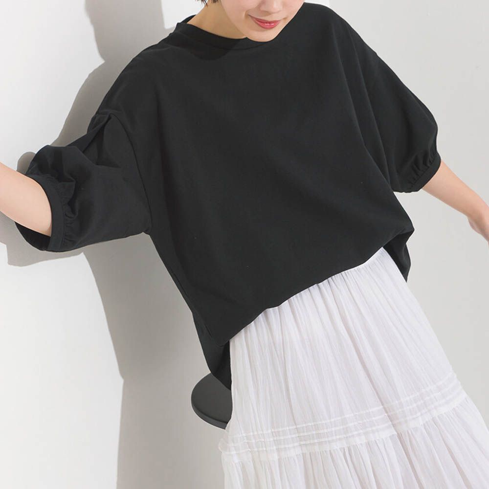 超強防潑水機能泡泡五分袖上衣-黑