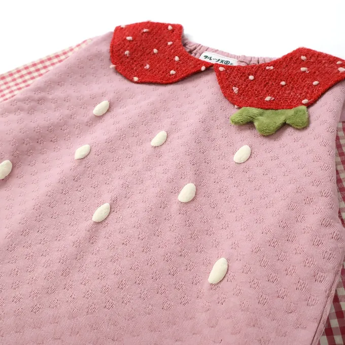 日本 ZOOLAND - 水果樂園 可愛草莓領口長袖上衣-紅