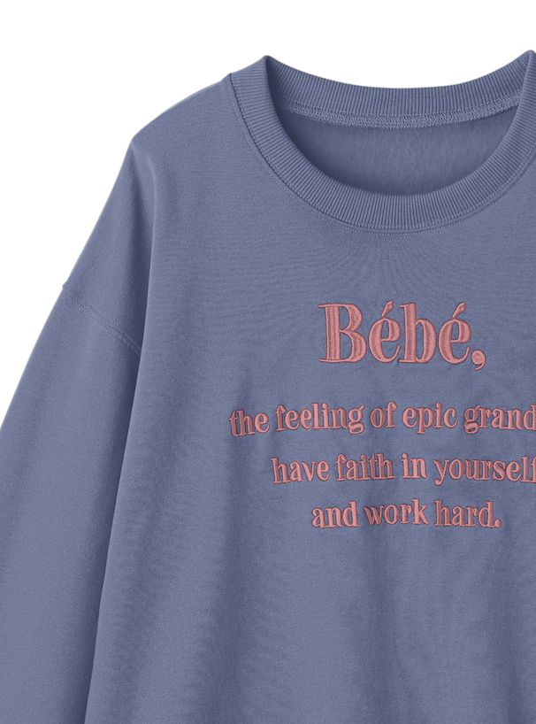 日本 GRL - 百搭圓領LOGO刺繡大學T-Bebe-灰藍 (F)