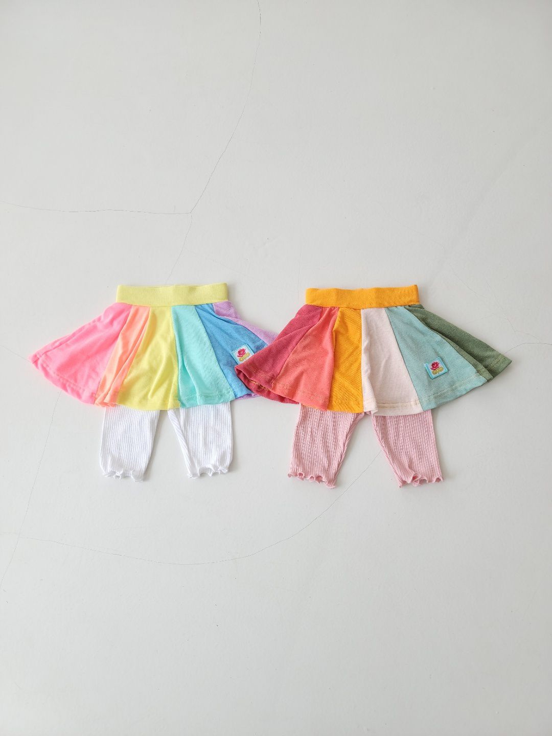 韓國 Mimico - 七彩拼接傘狀褲裙-粉紅